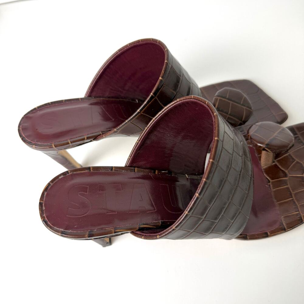 STAUD Luna Croc-Embossed Leather Mules Heels Shoes Square-Toe 37.5 (US 7.5) - Picture 9 of 13